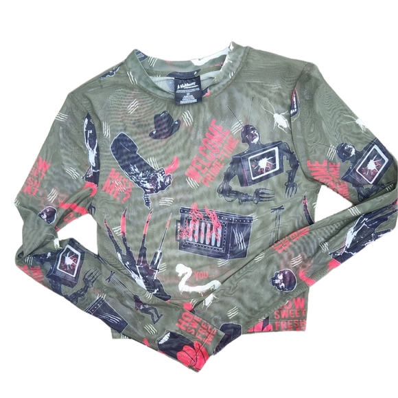 Freddy Small Long Sleeve Sheer Green/Red Nightmare On Elm Street Pop Art‎ Layer - Picture 3 of 7